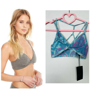 Chaser NWT Ikat Active Strappy Bralette Unpadded Workout Bra Blue Size Medium